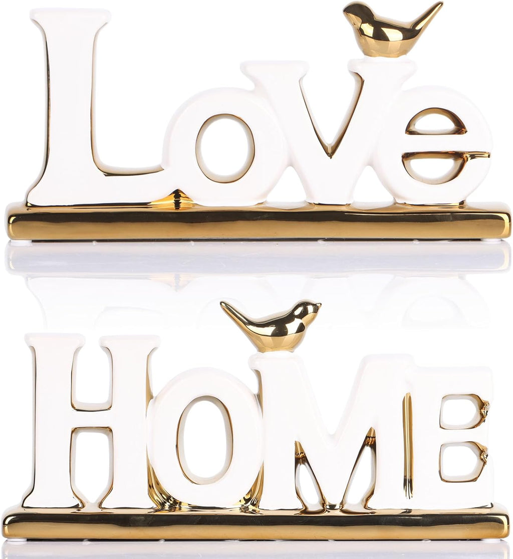 White and Gold Decor Statue - Home and Love Sign Decoration - Gold Bird with Home Sculpture - Figurine Decorative Ornaments for Living Room, Bedroom, Desktop, Cabinets