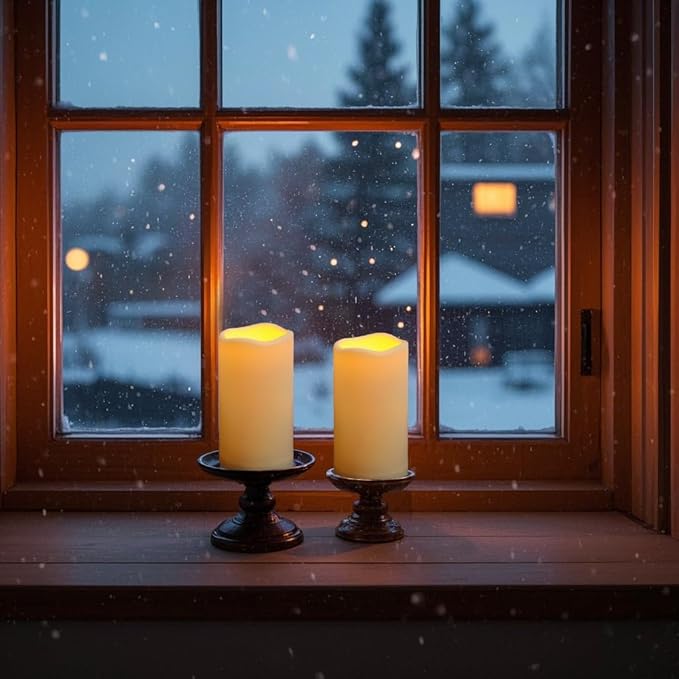 Waterproof Flameless Remote Control Candles 2PACK(D3''*H5.5'')Battery Operated Flickering LED Pillar Candle,plastic with 10-Key 24Hours Timer for Outdoor/Indoor Party Garden Lanterns Porch Ivory