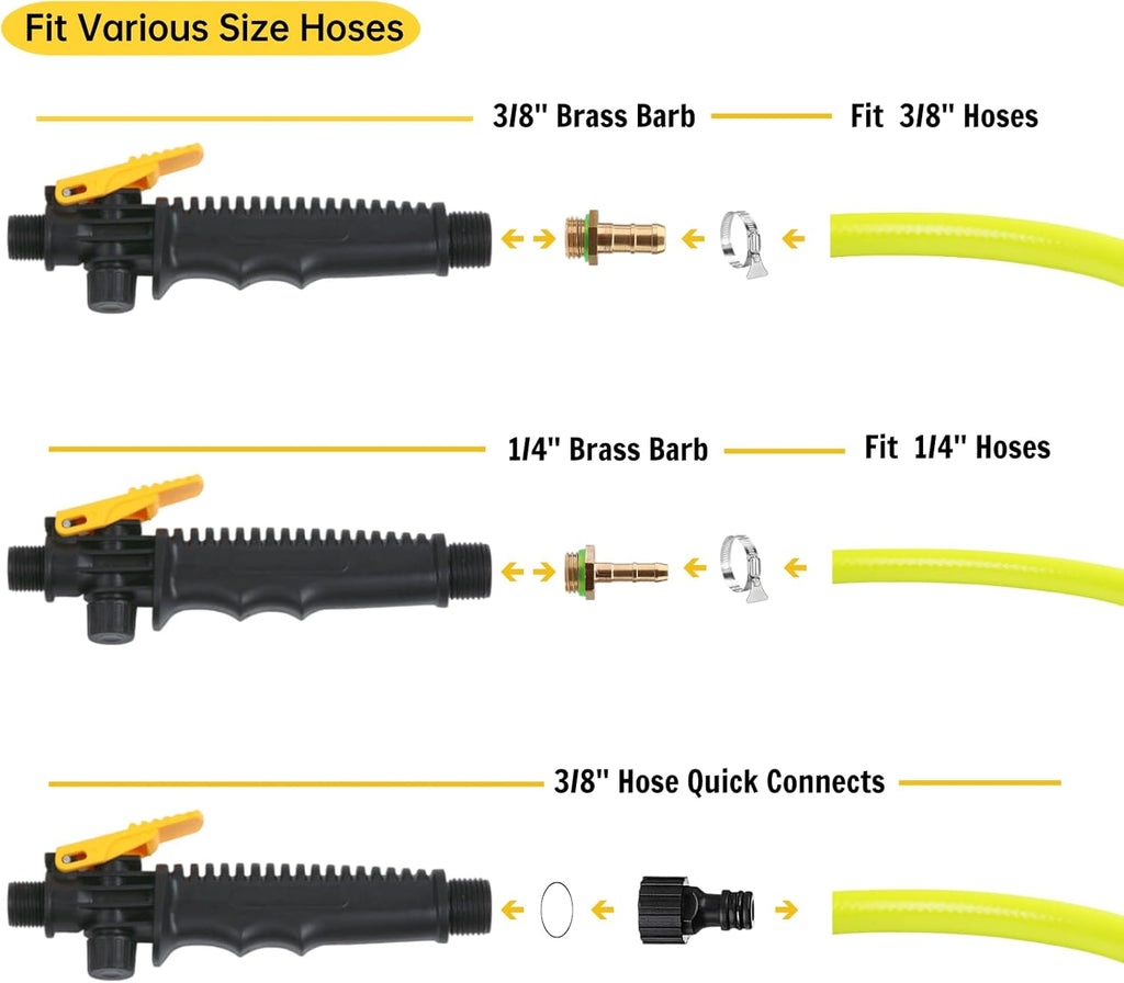 29'' Sprayer Wand Replacement, 1/4" & 3/8" Brass Barb Universal Stainless Sprayer Wand with Shut off Valve, Adjustable Watering Wand with 2 Hose Clamps & 1 Tape