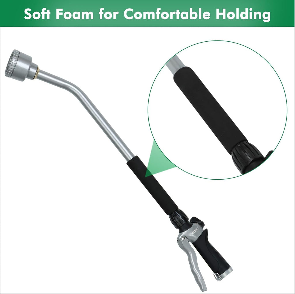 RESTMO Long Watering Wand, 24 Inches Gentle Soft Full Shower Sprayer Wand with Flow Control, Heavy Duty Metal Hose Wand for Hanging Baskets, Shrubs, Plants, Flowers, Garden and Lawn, Black