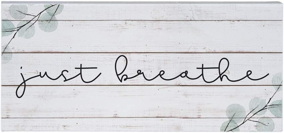Simply Said, INC Inspire Boards Just Breathe Sign, Rustic Wooden Plaque, Farmhouse Wall Decor, Motivational Mindfulness Quote Board, 12 x 5.5 Inch