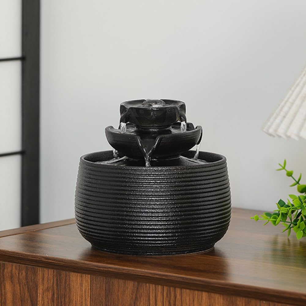 Outdoor and Indoor Water Feature Fountain Waterfall Tabletop Desktop mini Ceramic Garden Fountain (Black A172)