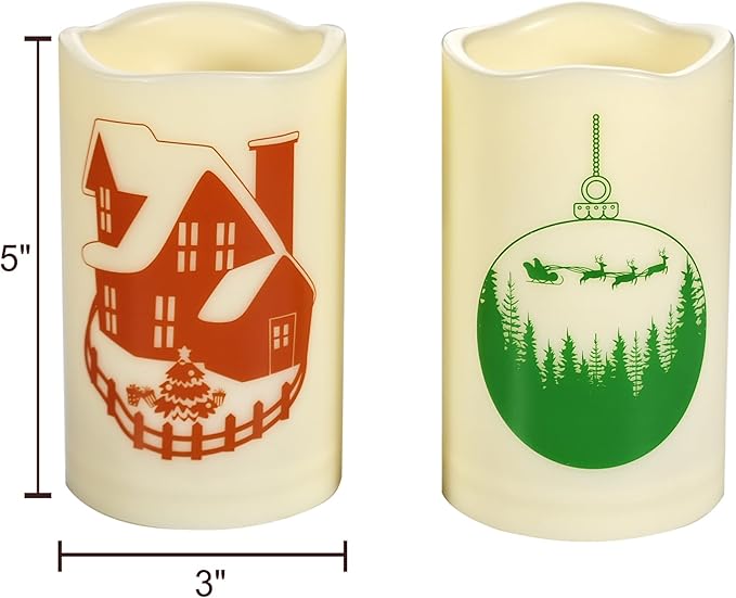 Outdoor Battery Operated Flameless Pillar Candles Auto Daily Timer Waterproof Realistic Flickering Electric LED Lights Snow House Christmas Ball Tree Decals Xmas Decorations 3”X5” 2 Pack