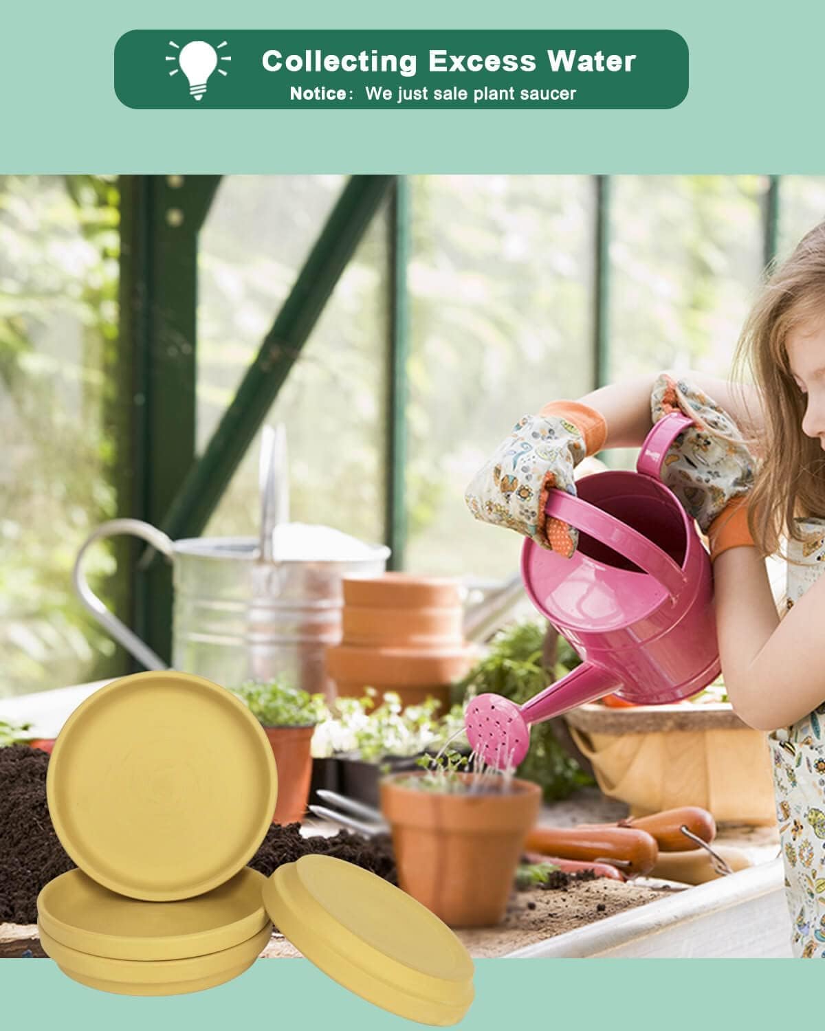 vensovo 8 Inch Yellow Terracotta Plant Saucer Pots Tray - 4 Pcs Round Planter Saucers for Indoor & Outdoor Plants, Large Clay Trays Perfect for 7 Inch 7.5 Inch 8 Inch Flower Pot