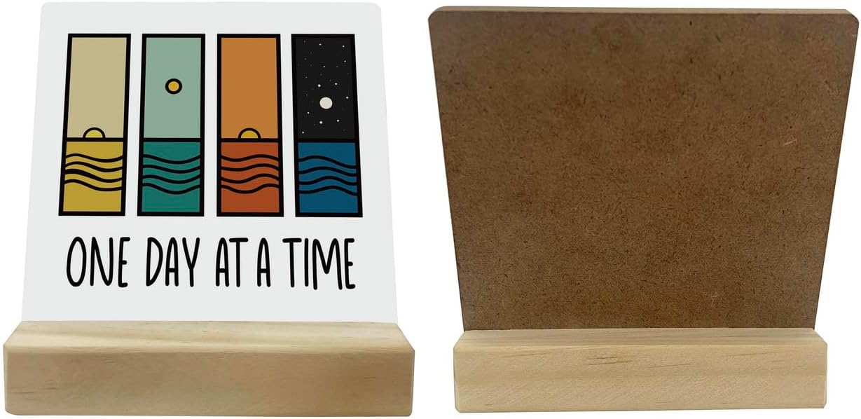 Primitive Wooden Sign, One Day at A Time, Desk Plaque with Wooden Stand 4 x 4.3 inches, Modern Decoration, Farmhouse Table Plaque Signs, Rustic Home Decor Plaque, Inspirational Sign, Uplifting Gift