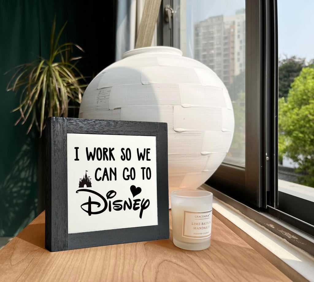 Inspirational Wood Signs, Box Wood Plaques Desk Décor, Decorative Plaques and Signs, Rustic Office Decor Art, Motivational Office Desk Decor, Farmhouse Home Decoration, I Work So We Can Go to F