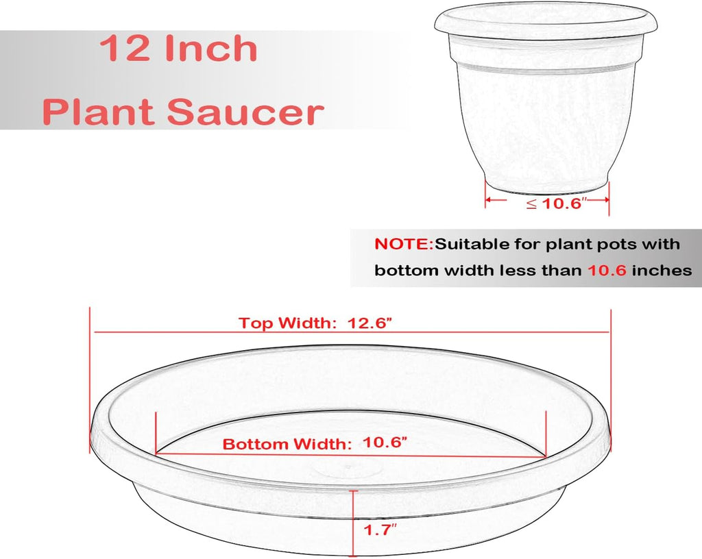 4 Pack Plant Saucer 12 Inch, Heavy Sturdy Plastic Plant Trays for Pots, Plant Water Catcher Tray for Plants, Plant Drip Trays, Plant Saucers for Indoors no Holes