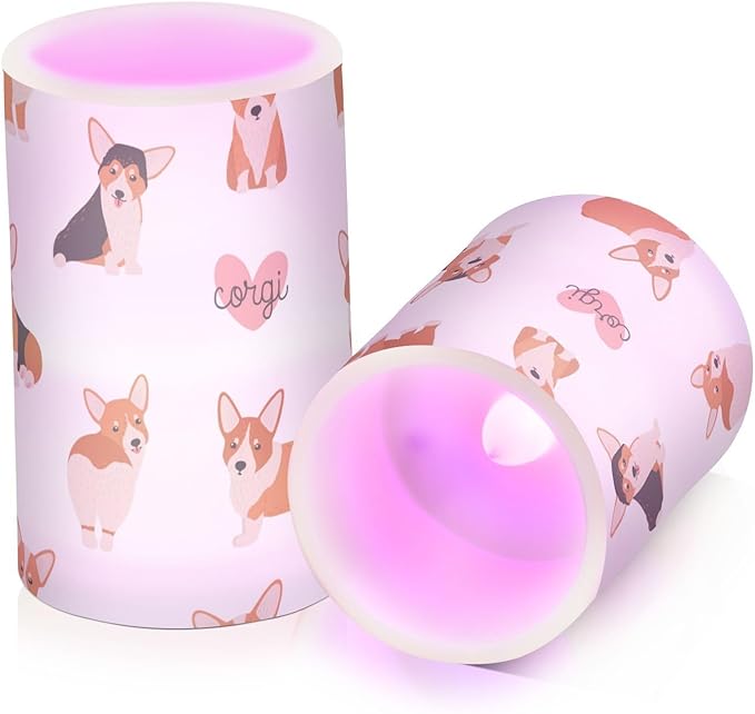 Vdsrup Flameless Candles Set of 2 Funny Welsh Corgi LED Candles with Timer Battery Operated Dog Candle Lights Flickering with Remote for Home Bedroom Decor