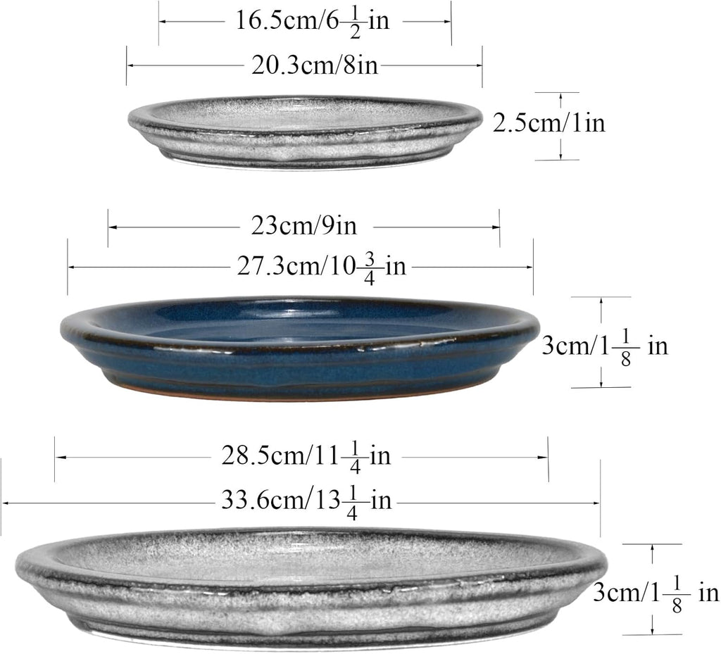 W&W Ceramic Plant Saucer - Plant Trays for Indoor Pots (Blue, 10 inches, 2 Packs)