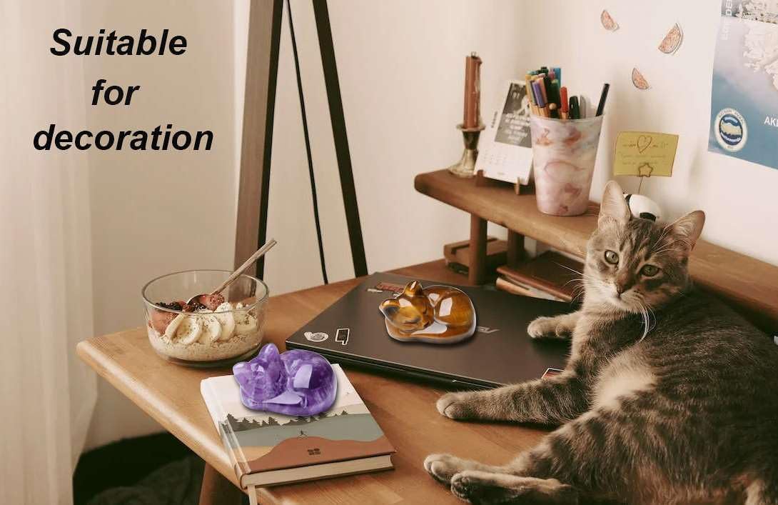 LAIDANLA Tiger Eye Cat Healing Crystals Figurine Sleeping Cat Hand Carved Cute Statue Polished Stone Sculpture Reiki Office Room Bedroom Desk Home Decoration Gifts 1.6"