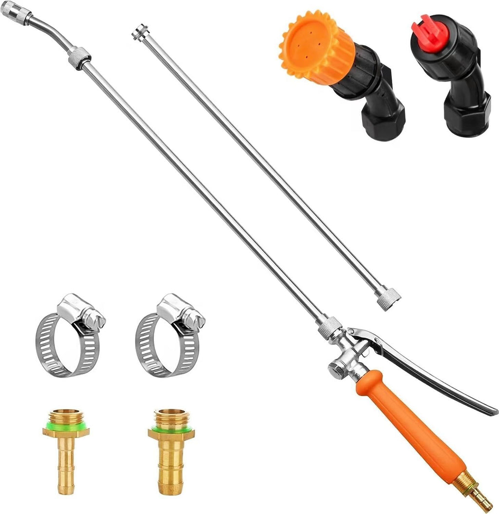 All Metal Sprayer Wand with 3 Types of Nozzles, Fan Nozzle Replacement Sprayer Wand, Stainless Steel Sprayer Wand with 1/4" & 3/8" Brass Barb and 2 Hose Clamps (3 Nozzles 44 Inches Sprayer Wand)