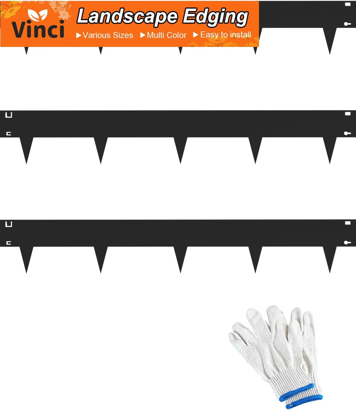 Vinci Landscape Edging Border, 40" L x 6" H 3Pack 10FT Total Black Galvanized Steel Garden Edging,Easy Installation,Sturdy Elegant Metal Lawn Broder for Flower Beds, Pathways, Paver Edges and Yard