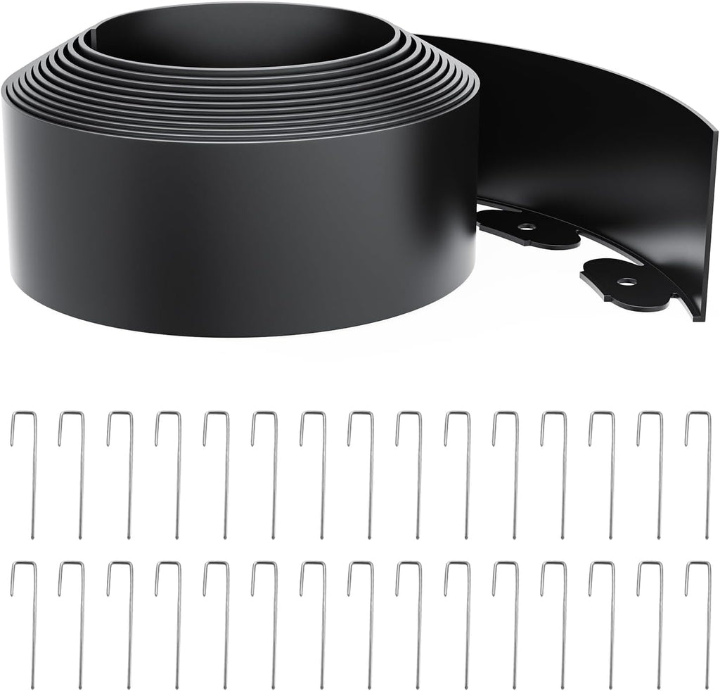 Landscape Edging 4 Inch Tall 20FT with 30Pcs Metal Spikes, Plastic Garden Edging Border Landscape Edging Border Lawn Edging for Landscaping, Flower Bed, Yard