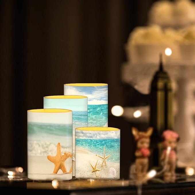 Flameless Candles Battery Powered with Multicolor Timer Remote Control Everlasting Fake Candles for Party Garden Indoor Outdoor Decor, Various Beach Starfish