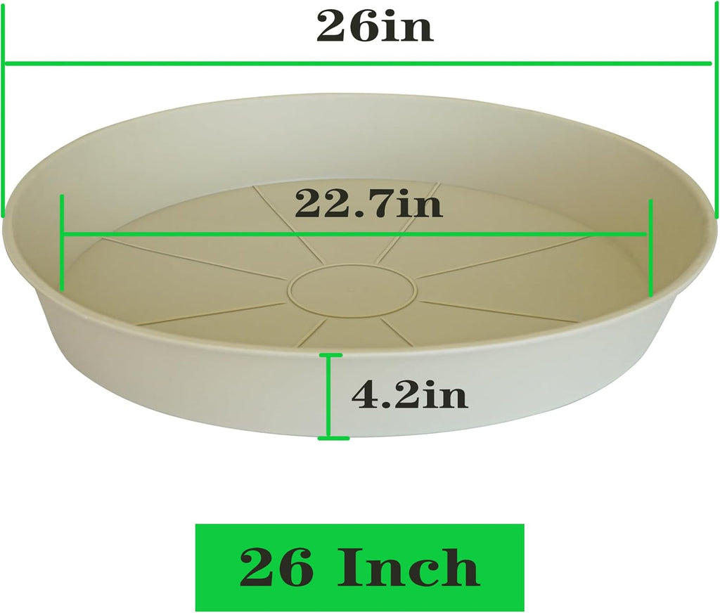3 Pack of 25 26 inch Plant Saucer (22.7 Inch Base), 4.2" Depth, Large Deep Plastic Flower Planter Water Trays for Indoors Outdoor Bath Bath, Plant Drip Trays for Pot (26", Beige)