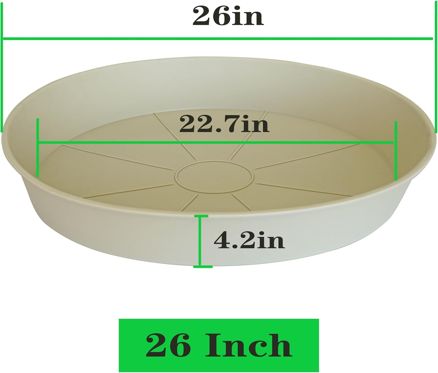 3 Pack of 25 26 inch Plant Saucer (22.7 Inch Base), 4.2" Depth, Large Deep Plastic Flower Planter Water Trays for Indoors Outdoor Bath Bath, Plant Drip Trays for Pot (26", Beige)