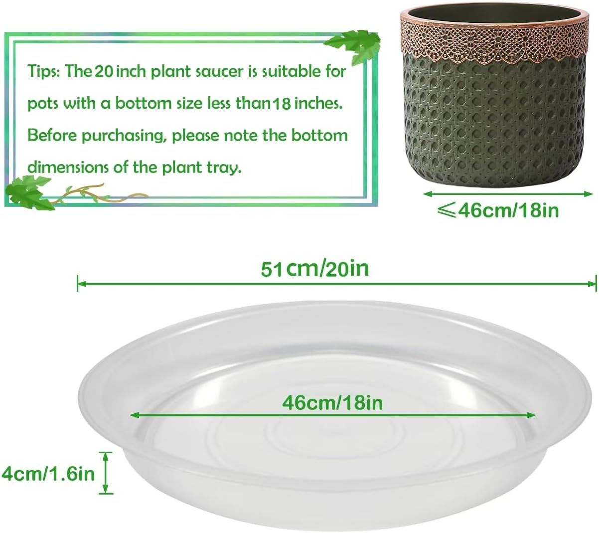 8 Pack 20 Inch Round Plant Saucers for Less 14Inch Pot Indoors Outdoors Plant Trays for Pots Planter Saucer Plastic Drip Tray Flower Water Tray for Pot(Clear, 20"(8pcs))