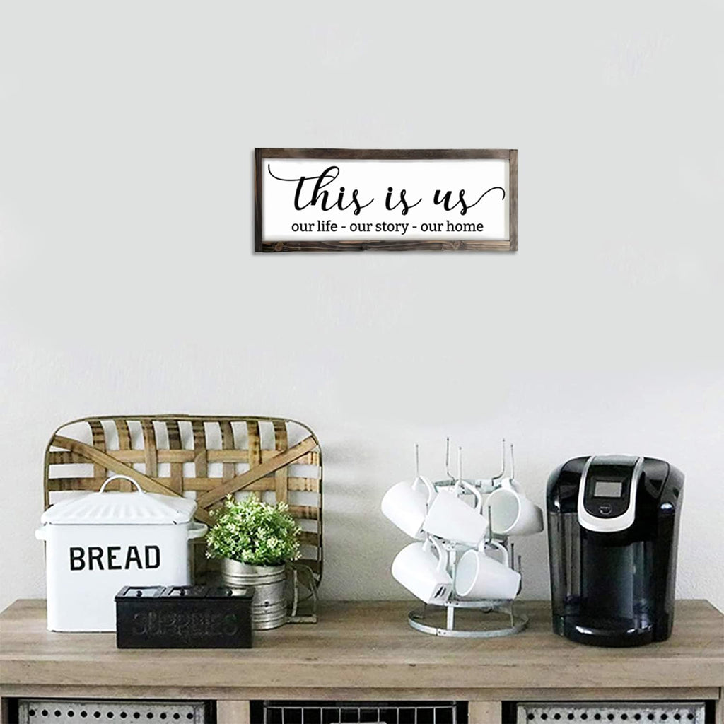 Dazingart This Is Us Sign, Our Life Our Story Our Home Sign, Farmhouse Family Wooden Wall Decor for Living Room Bedroom (This Is Us)