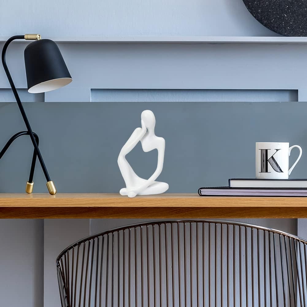 INNOLITES Resin Statue Thinker Style Decoration Abstract Sculptures Collectible Figurines for Home Decor Modern Office Shelf Desktop（White Left）