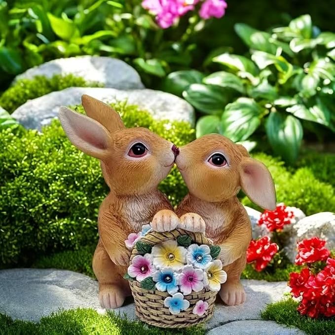 Solar Rabbit Garden Statues Easter Decorations Yard Animals Statue Home Garden Resin Rabbit Figurine Bunny Statue,Gifts for Mom Grandma Women Outside Lawn Ornaments Porch Patio Balcony Yard Home