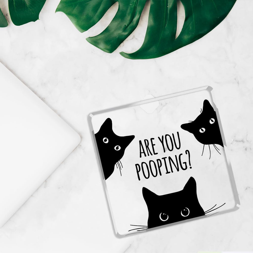 Are You Pooping Funny Sign，Black Cat Decor, Cat Bathroom Acrylic Decor，Home Decor Bathroom Creative Gift For Women Men，Funny Decorate Retro for Home Toilet 4x4 Inches