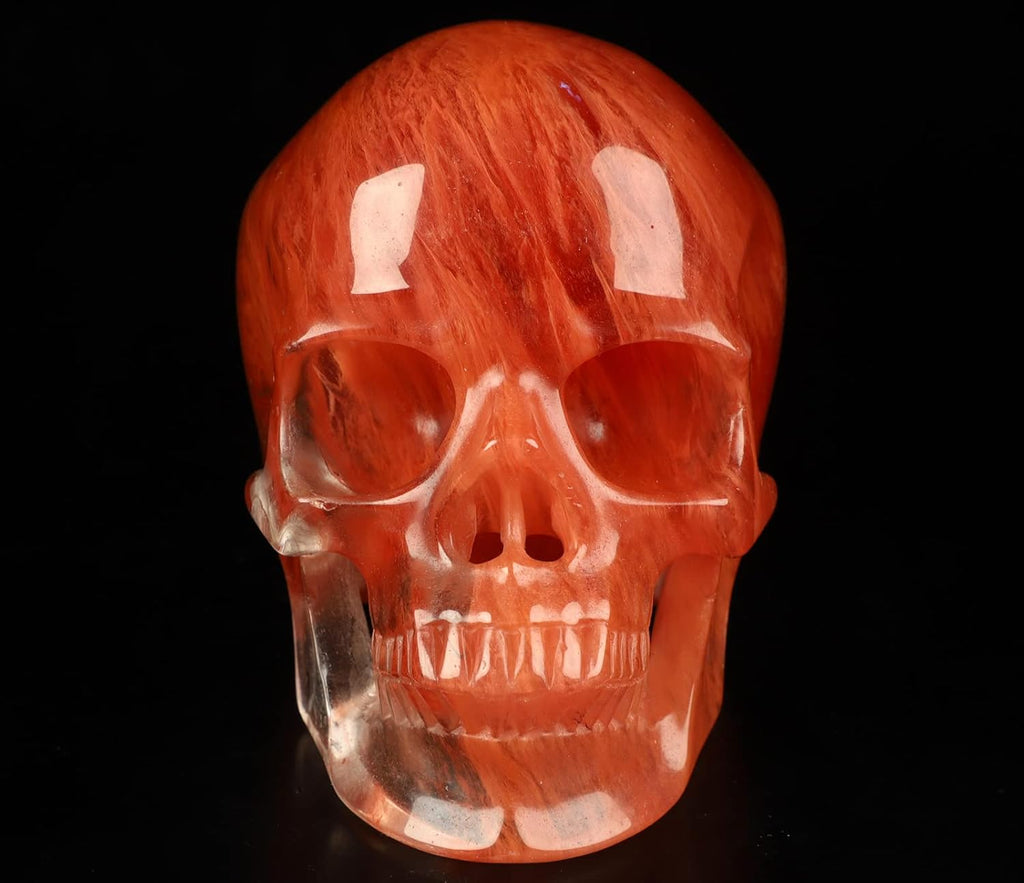 Skullis 5.0" Smelted Quartz Super Realistic Crystal Skull, Hand Carved Gemstone Fine Art Sculpture, Reiki Healing Stone Statue.2026 Z8