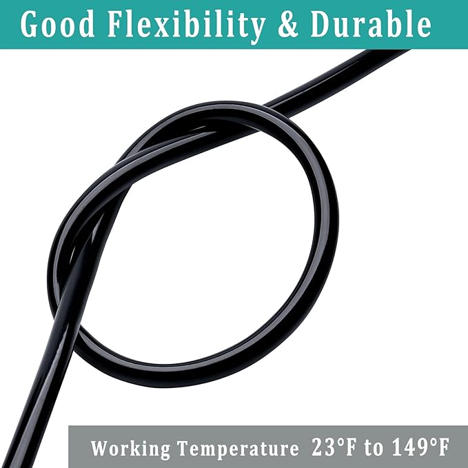 1" id - 10ft Black Vinyl Tubing Flexible PVC Tube Hybrid Hose Transfer Water Fuel Gas for Pond Fountain Garden Waterfall, Durable and Safe, with 2 Hose Clamps