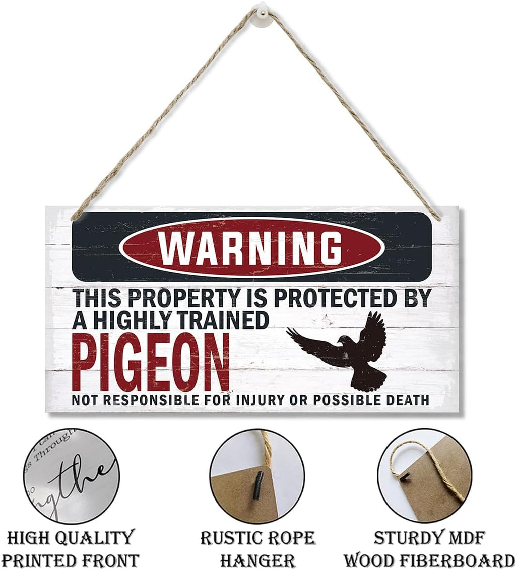 Warning Sign, Pigeon Warning Wood Plaque Sign, Funny Door Signs, Decorative Wood Hanging Suspension Plaque, Farmhouse Wooden Wall Decor, Outdoor Hanging Wooden Signs