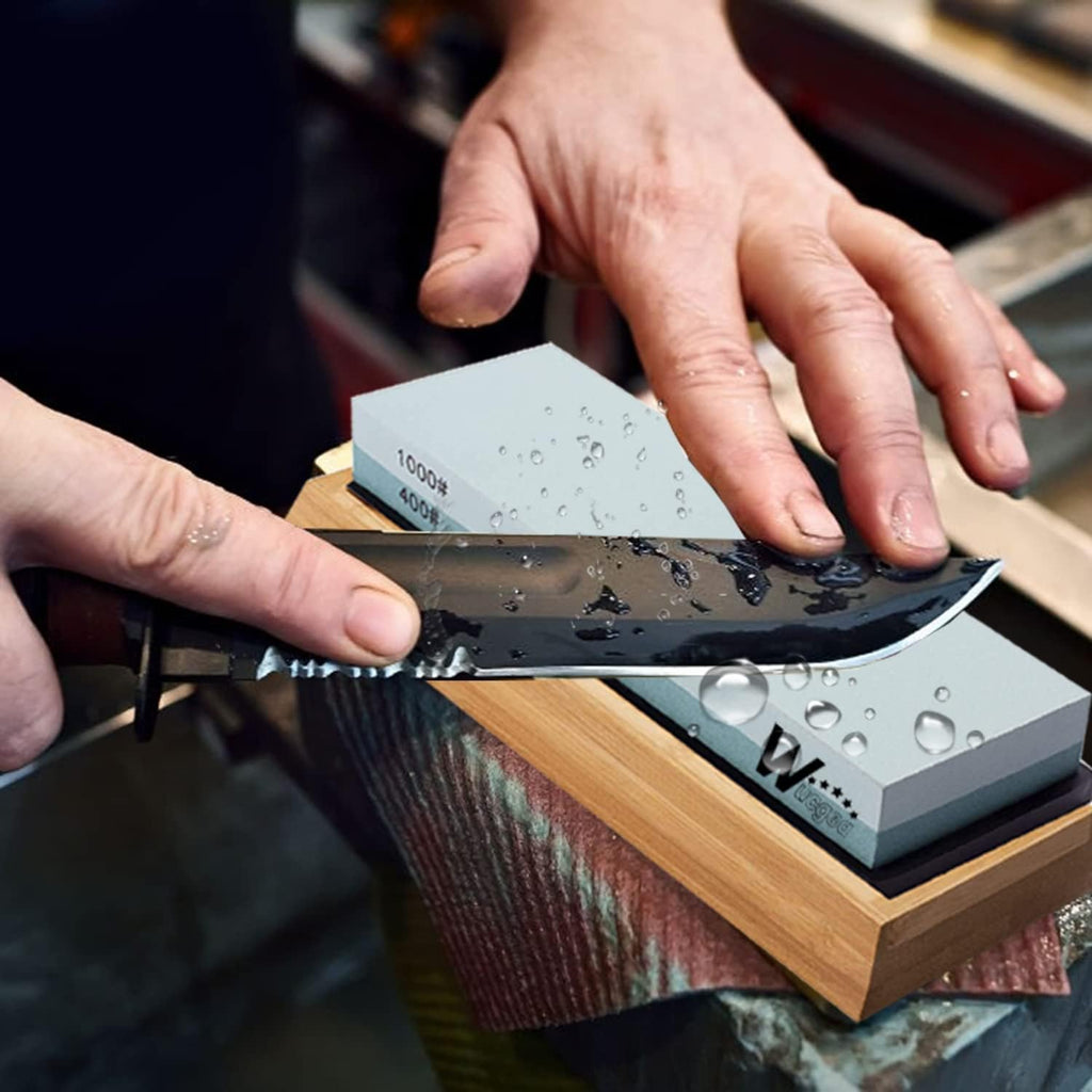 Wucgea Knife Sharpening Stone Kit - 400/1000 3000/8000 Grit Japanese Whetstone Sharpener set with Non-slip Rubber Base Angle Guide Flattening stone and Leather Strop…