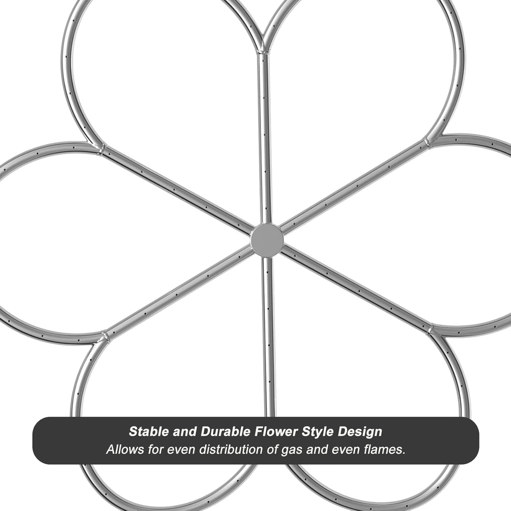 Skyflame 36-Inch Fire Pit Burner, 304 Stainless Steel Flower-Shape Burner Ring for Fire Pit, Natural Gas & Propane Fireplace, Max BTU 443K