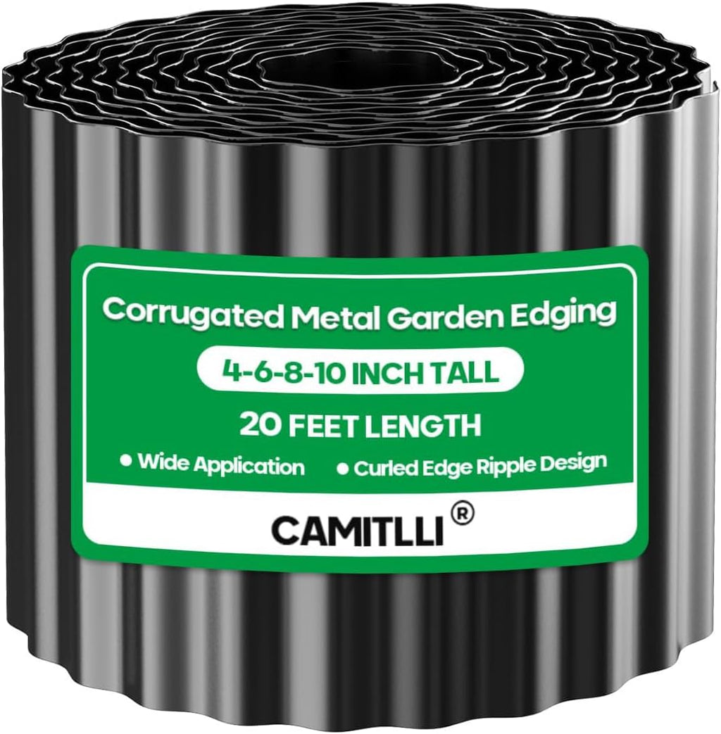 Corrugated Metal Garden Edging, Sturdy Tall Landscape Edging Borders, Perfect DIY for Flower Beds, Lawn and Pathway, Tree Surrounds, Paver Edges (Black, 10"×20FT)