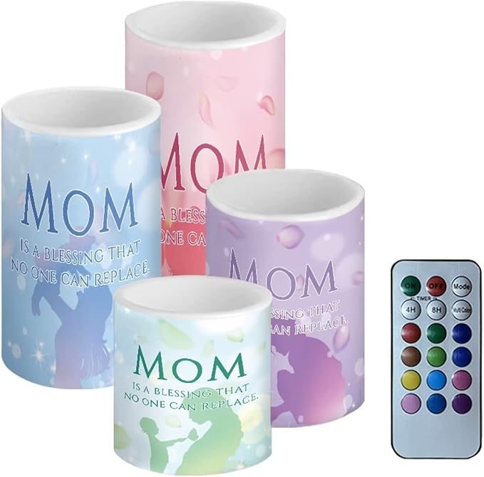 Mother's Day Colorful Flameless Candles Battery Powered with Multicolor Timer Remote Control Everlasting Fake Candles for Party Garden Indoor Outdoor Mother's Day Party Decor for Mom