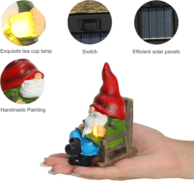 Garden Gnome Statue Solar Light Miniature Gnome Outdoor Decor Gnome Figurine for Outdoor Indoor Home Lawn Yard Balcony Porch Patio Housewarming Gift for Women Mom Grandma 3.54"x2.36"x4.72"