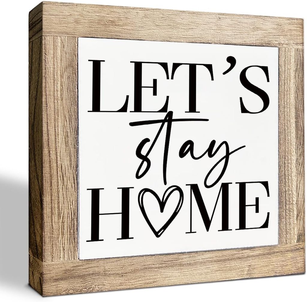 Rustic Farmhouse Home Decors, Let's Stay Home Sign, Art Decor for Farmhouse Porch, Front Door Decoration, Family Decor, Housewarming Gifts, Decorative Wooden Table Sign 5.9X5.9X0.7inches