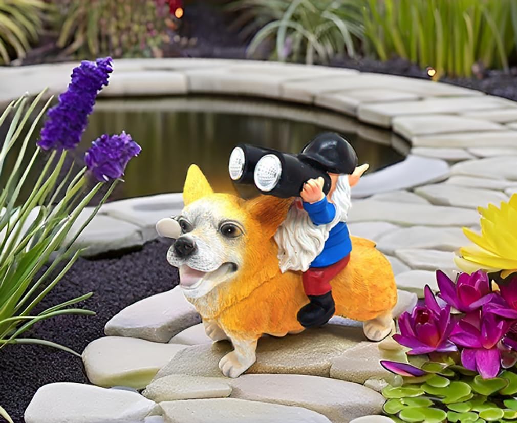 Solar Garden Outdoor Statues Cute Solar Light Christmas Decor Lawn Decor Patio Balcony Yard Ornament Unique Housewarming Gifts Ideal Gifts for Women, Mom or Birthdays (Blue gnome)