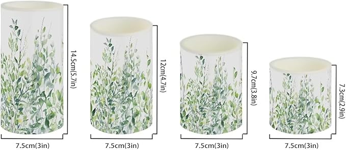 Flameless Light Candles 4 Pack Battery Operated with Color Changing Timer Remote Control Fake Pillar Candles Tealights Beach Wedding Home Indoor Decor, Leaf Green White