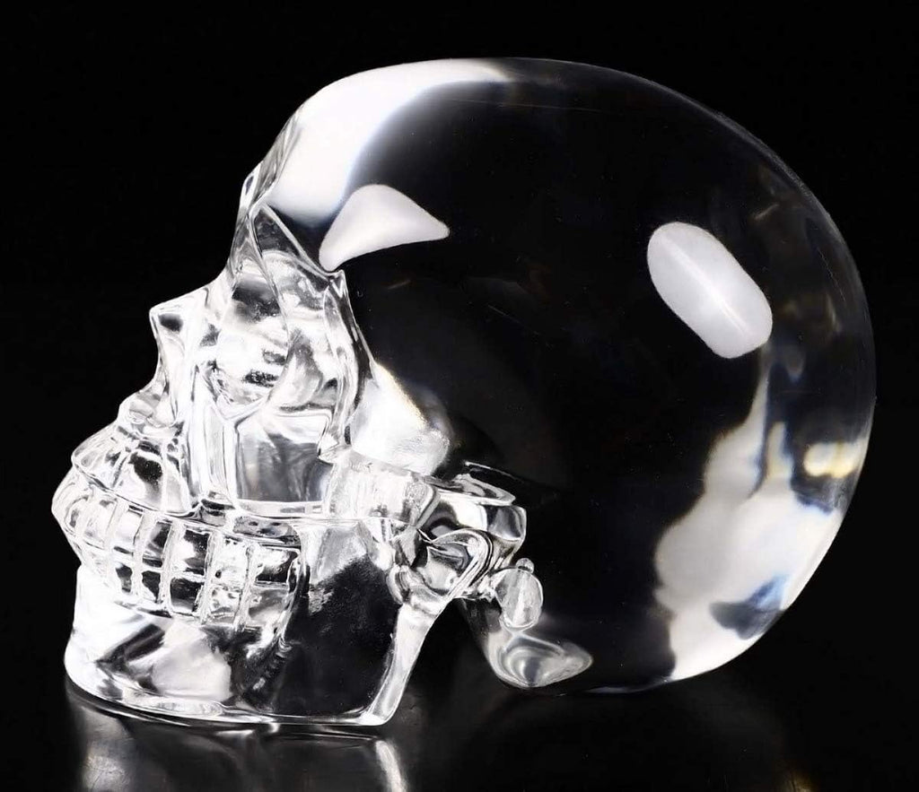 Skullis 5.0" K9 Crystal Skull, Hand Carved Gemstone Fine Art Sculpture, Reiki Healing Stone Statue.