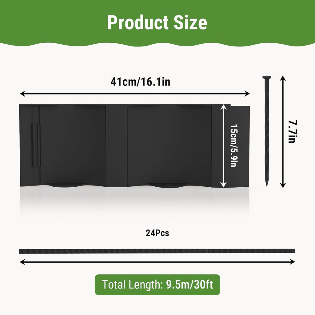 Mars Villa Landscape Edging 30FT Garden Edging, Interlocking Landscape Edging 5.9 in Landscape Edging Border Plastic Flower Bed Border for Yard, Lawn, Flower Bed, Fence, Pathway (Black,24Pcs)