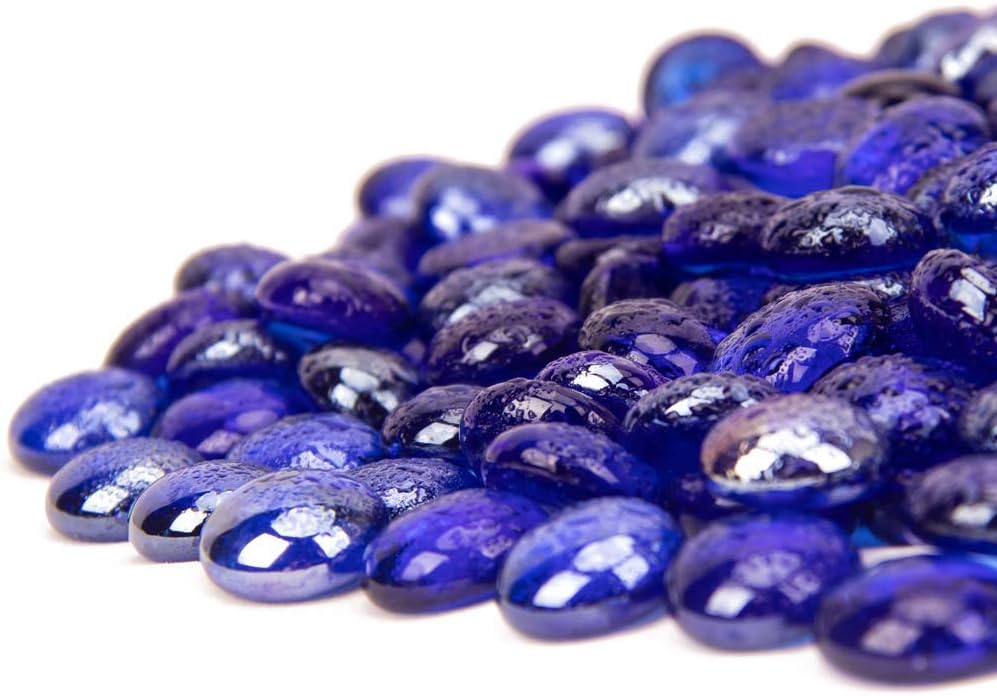18 LB Fire Glass Beads Fireglass Drops for Gas Fire Pit Fireplace Cobalt Blue Luster Reflective Decorative Glass Gems Rocks Pebbles Stone for Vase Fillers Aquarium Fish Tank Decoration (Cobalt Blue)
