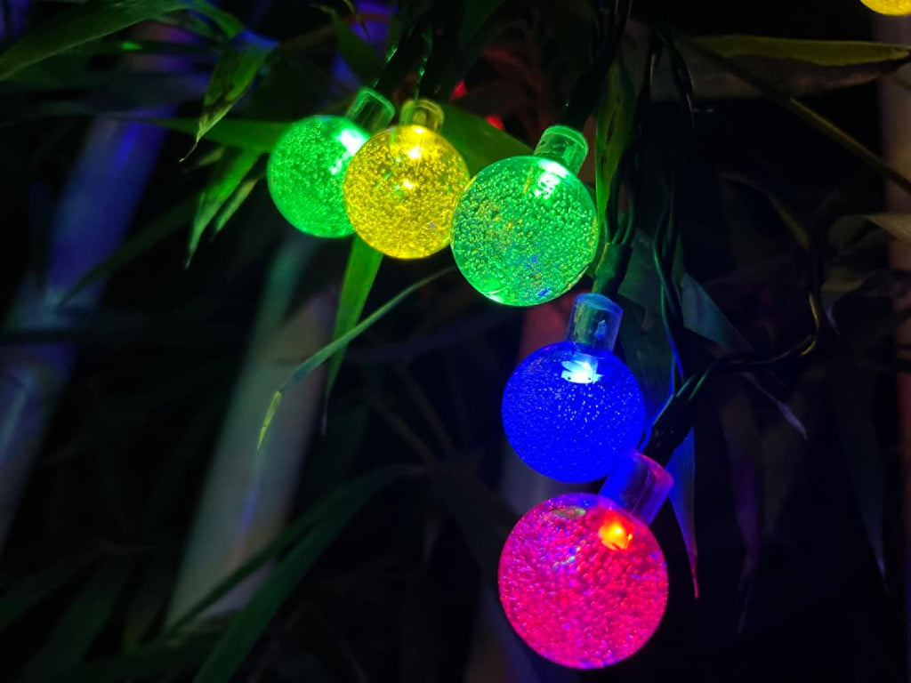 Solar String Lights Outdoor, 20ft Waterproof 30 LEDs 8 Modes Crystal Globe Solar String Fairy Lights Backyard Patio Christmas Lights for Holiday Party Gardens Backyard Wedding (Multicolor)