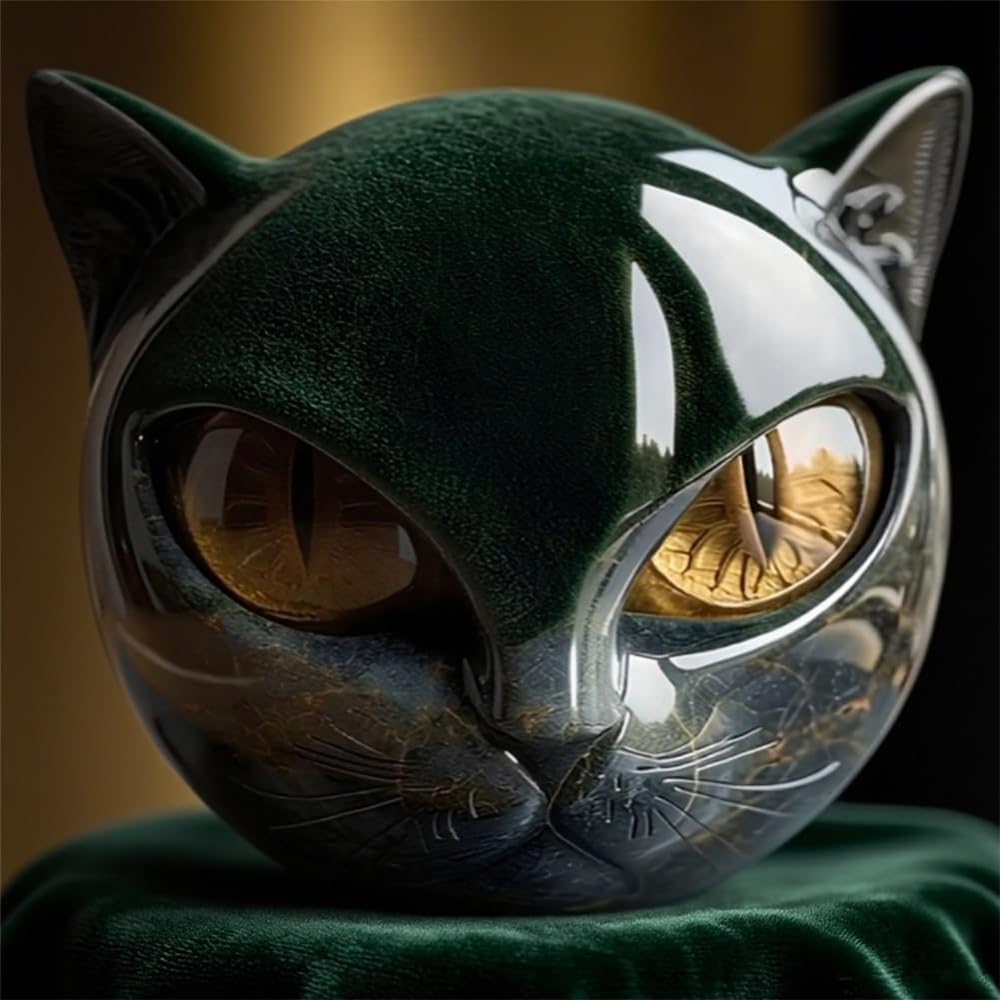 Luxury Black Cat Stone Sculpture, Elegant Home Décor & Gift-Ready Art Piece, Hand-Carved Crystals and Healing Stones Carved, Cute Decoration Gemstones Gifts for Cat Lovers Women Men (E)