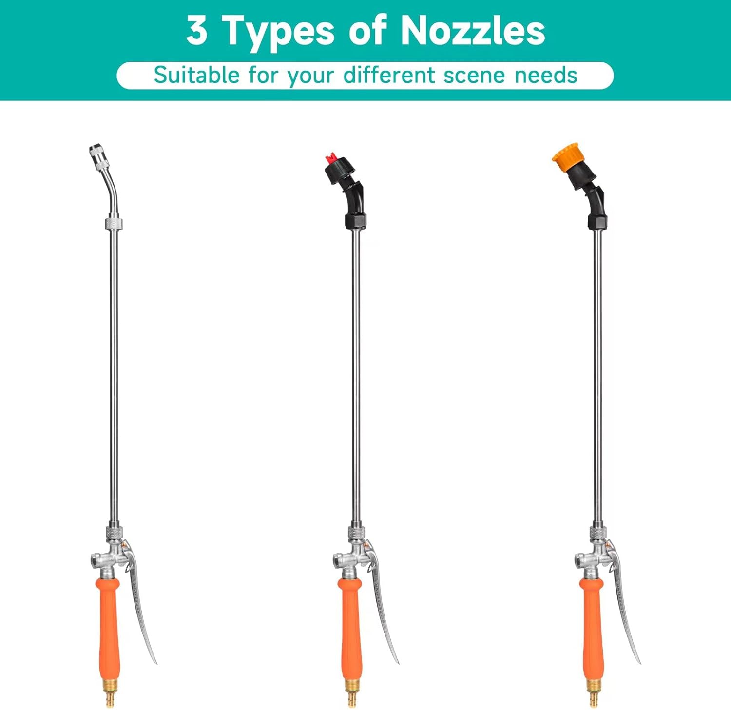 All Metal Sprayer Wand with 3 Types of Nozzles, Fan Nozzle Replacement Sprayer Wand, Stainless Steel Sprayer Wand with 1/4" & 3/8" Brass Barb and 2 Hose Clamps (3 Nozzles 29 Inches Sprayer Wand)