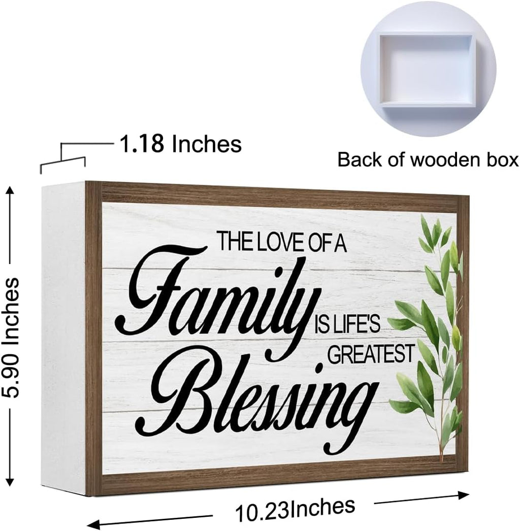 The Love of a Family is Life's Greatest Blessing Wooden Box Sign Decor,Rustic Family Wooden Block Plaque Sign for Home Farmhouse Living Room Bedroom Shelf Desk Table Wall Decor