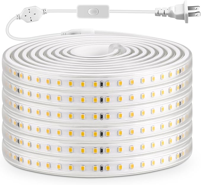 AIMENGTE Outdoor LED Strip Lights Waterproof, AC 110V, 1200LEDs, 4000k Plug in LED Rope Lights for Garden, Patio, Indoor Outdoor Decoration(32.8ft, Daylight)