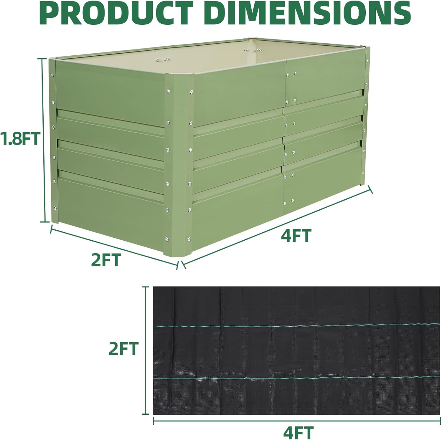 G GOOD GAIN 4x2x1.8ft Raised Garden Bed - Metal Planter Box Outdoor with Weed Barrier Fabric | Deep Root Raised Beds for Gardening Vegetables Flowers Herb Fruits (Olive Green)