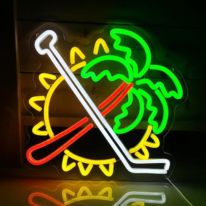 Coconut Trees Neon Sign Palm Tree Neon Light Up Sign Sun Neon Light for Wall Decor Ice Hockey Neon Sign for Bedroom Bar Man Cave Party Decor Birthday Gifts USB Powered,Size13.5*12.5inch(JWD028)