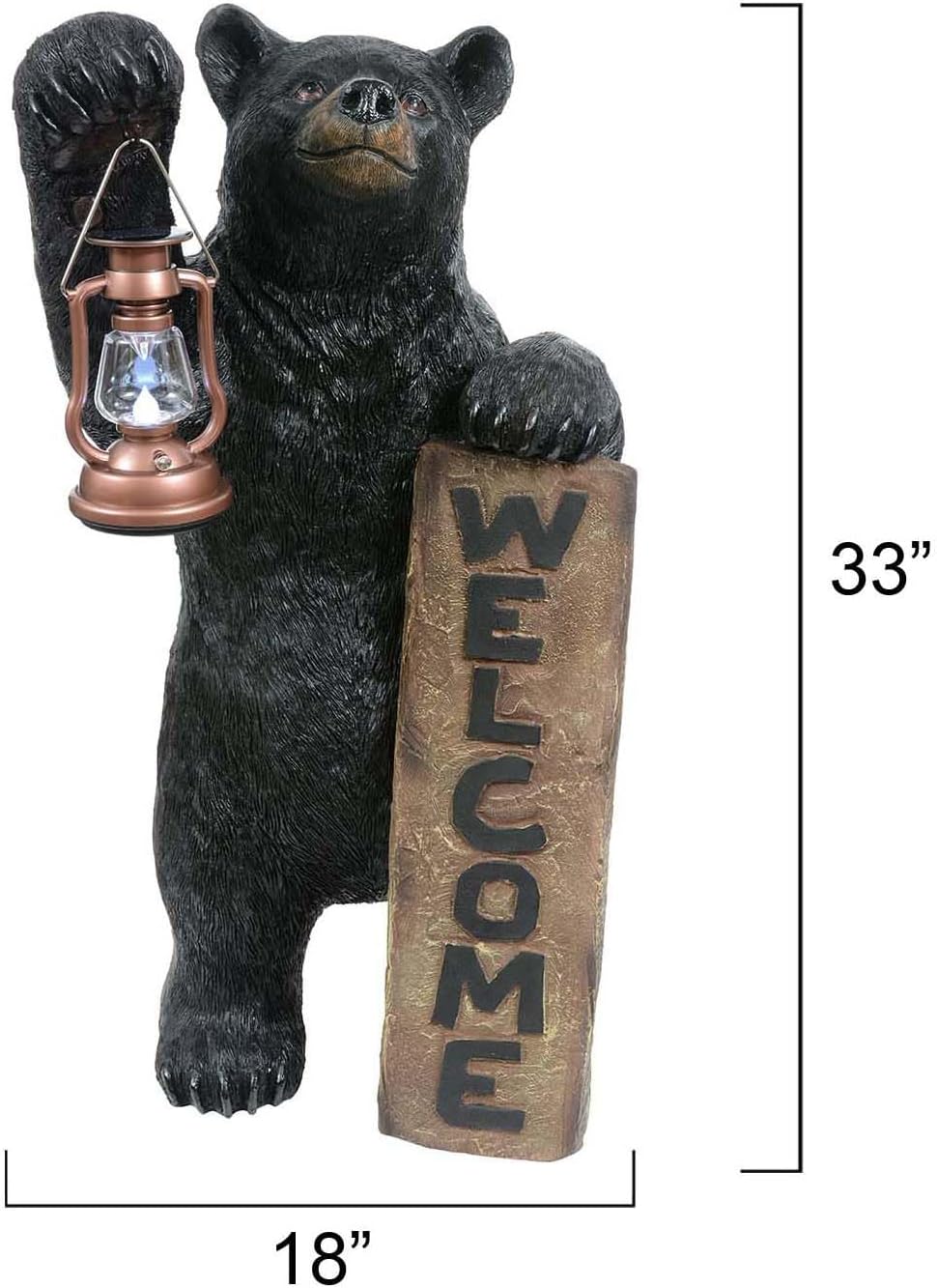 Black Forest Décor - Welcome Bear Solar Lantern - Outdoor Patio & Garden Décor with Solar Light, 18" W x 16" D x 33" H