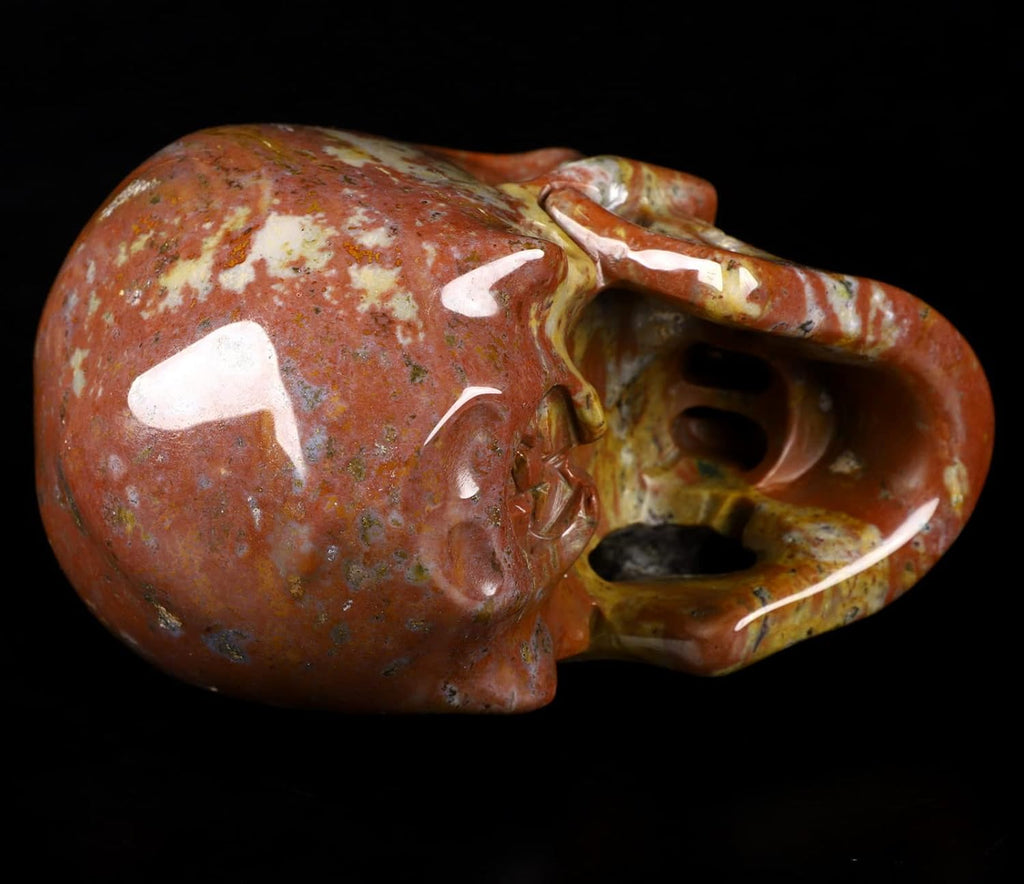 Skullis 5.0" Red Sesame Stone Super Realistic Crystal Skull, Hand Carved Gemstone Fine Art Sculpture, Reiki Healing Stone Statue.1389 Z8