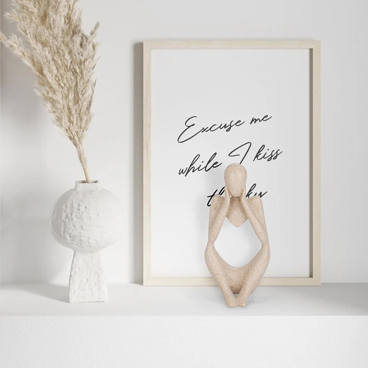 INNOLITES Boho Decor Thinker Statue Abstract Art Sculpture, Sandstone Resin Collectible Figurines for Home Living Room Office Shelf Decoration(Middle, Large)