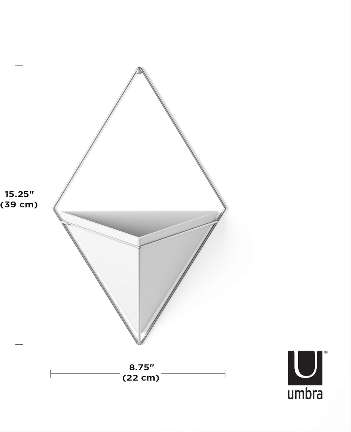 Umbra Trigg Hanging Planter Vase Wall Decor, Pot and Container for Succulents, Cactus, Faux Plants, and More, Large, White/Nickel